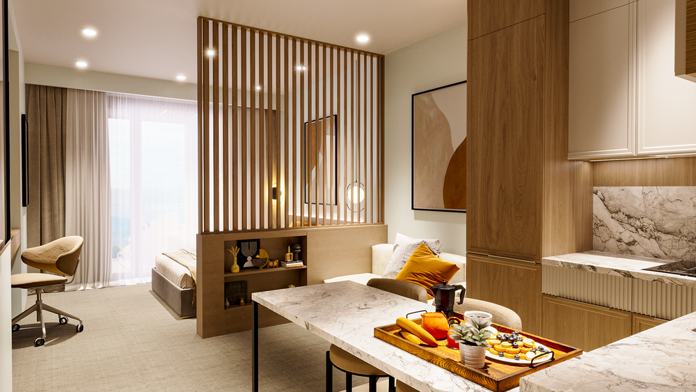 ЖК "STAY&RENT" Грузия, Батуми. Жилой комплекс премиум-класса в новом центре города. Рядом пляж 850м, парк Качиньских, велодорожки, ТРЦ и аэропорт в 5 минутах. Победитель European Property Awards 2025- 2026 в номинации «Многофункциональные комплексы»