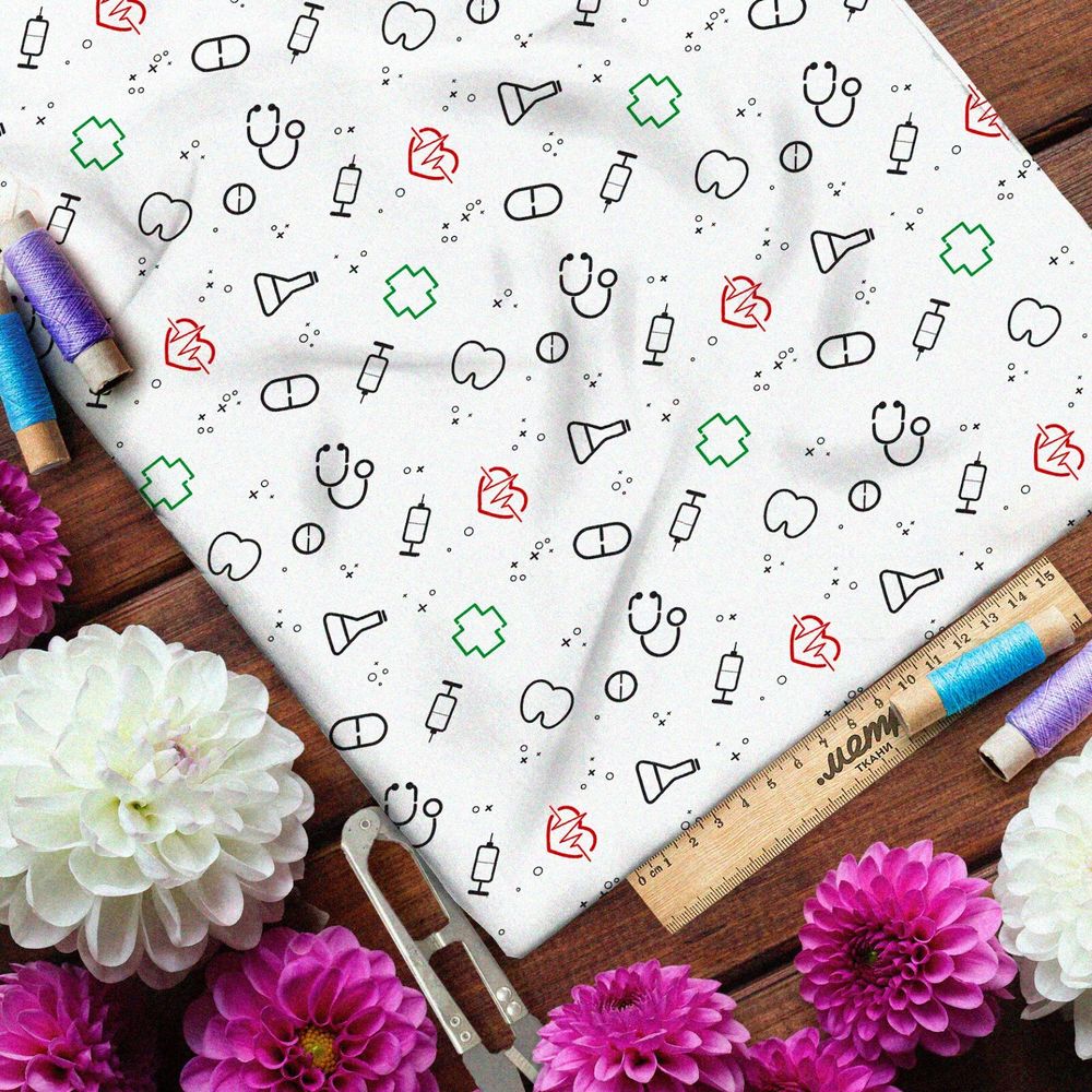 Ткань дюспо мелкий врачебный инвентарь на белом фоне