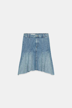 ZARA ДЖИНСОВАЯ ЮБКА TRF С КЛИНЬЯМИ, СИНИЙ