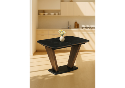 Керамический стол Woodville Петир 120(160)х80х75 черный мрамор, орех, черный