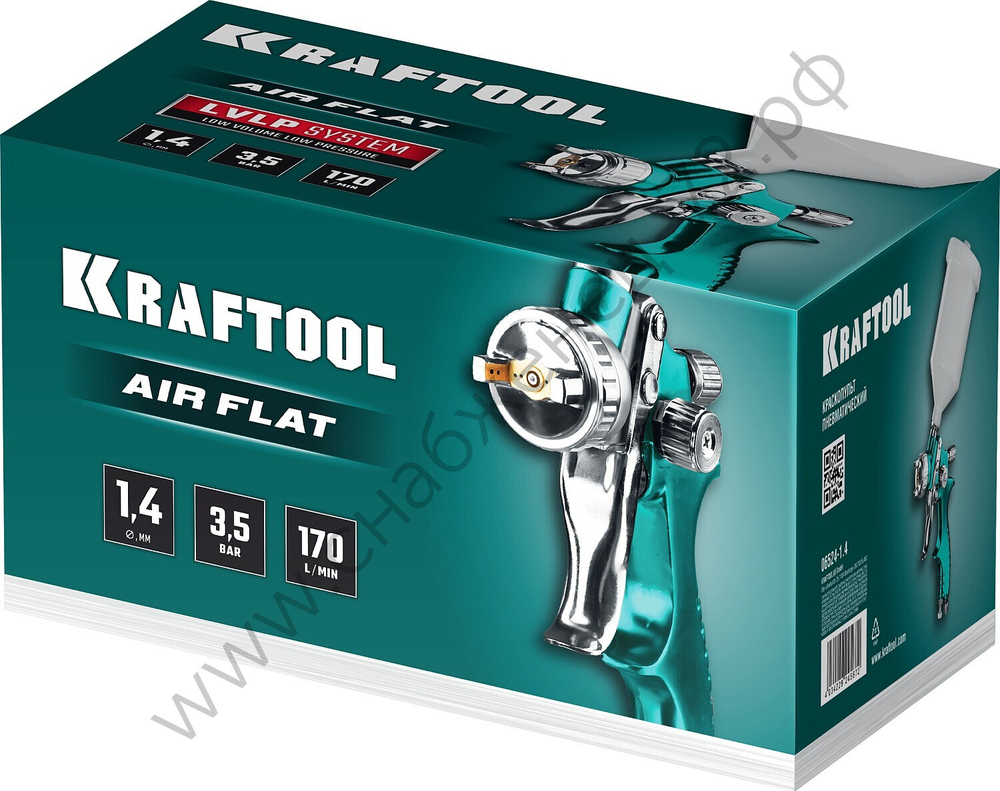 KRAFTOOL AirFlat, LVLP, 1.4 мм, пневматический краскопульт с верхним бачком (06524-1.4)