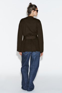 ZARA КАРДИГАН С ПОЯСОМ, КОРИЧНЕВЫЙ