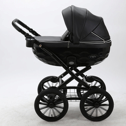 Детская коляска Adamex Chantal Retro Deluxe 2 в 1 C114 (ЧЕРНАЯ 100% КОЖА)