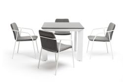 "Венето" обеденная группа на 4 персоны со стульями "Марокко", каркас белый, роуп серый