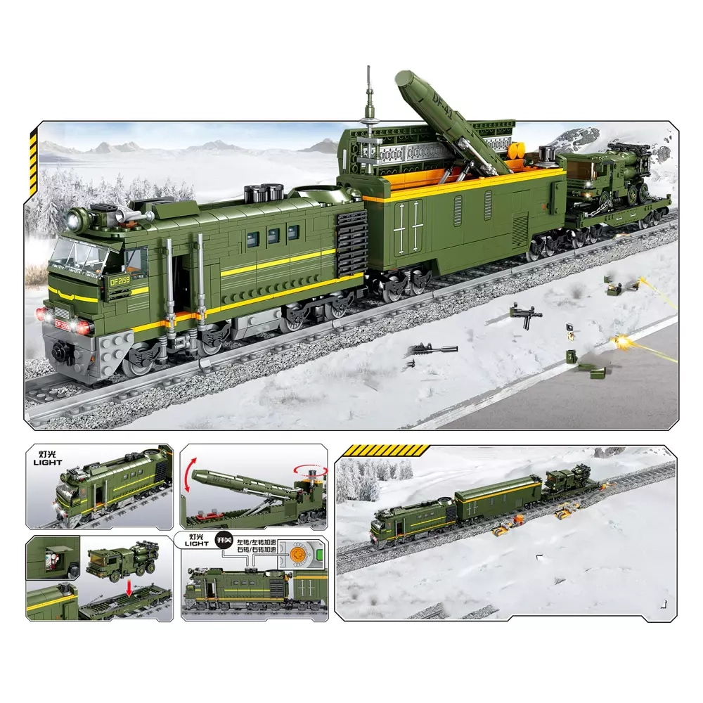 Конструктор Поезд "Военный поезд и ж/д ракетный комплекс" 1174 дет.
