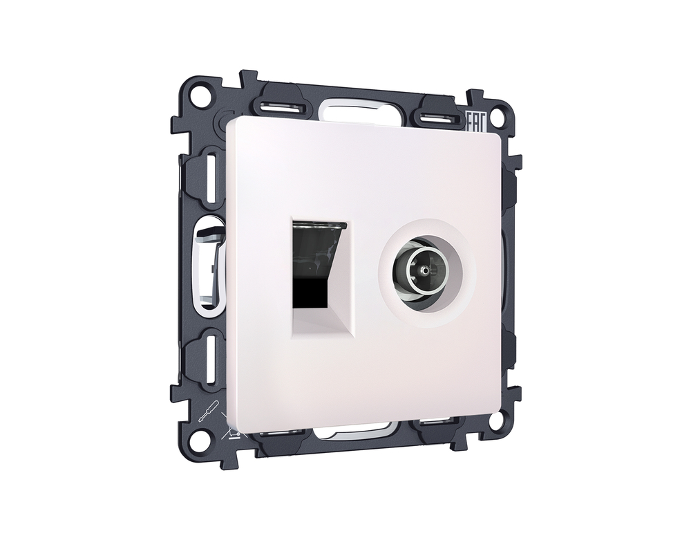 MA212510 Комплект механизма розетки компьютерной + TV оконечной RJ-45 с автоматической защитной шторкой ALFA Жемчуг QUANT (AP2125, VM195)