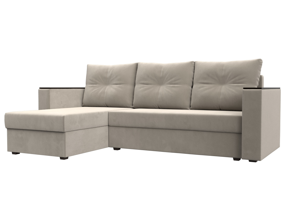 Диван угловой Атланта без стола левый угол, Бежевый, Микровельвет, 117041L