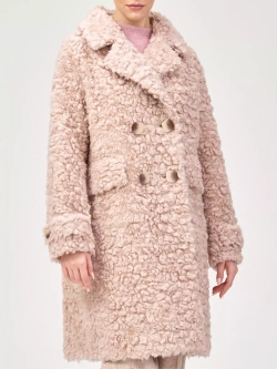 Шуба из шерсти мериноса чебурашка, розово-бежевая, SilverFox (арт. S1160rm05bz)