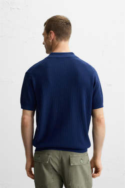 ZARA ТРИКОТАЖНОЕ ПОЛО В РУБЧИК, ЧЕРНИЛЬНО-СИНИЙ