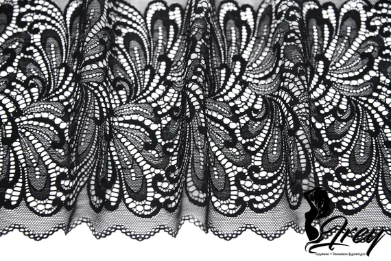 1327 Кружево эластичное 20 см, Италия, черный 170