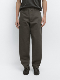 Massimo Dutti Хлопковые брюки зауженного кроя, зеленый