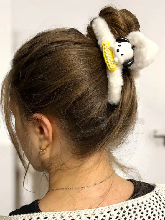 Заколка крабик краб для волос пушистый плюшевый Hello Kitty