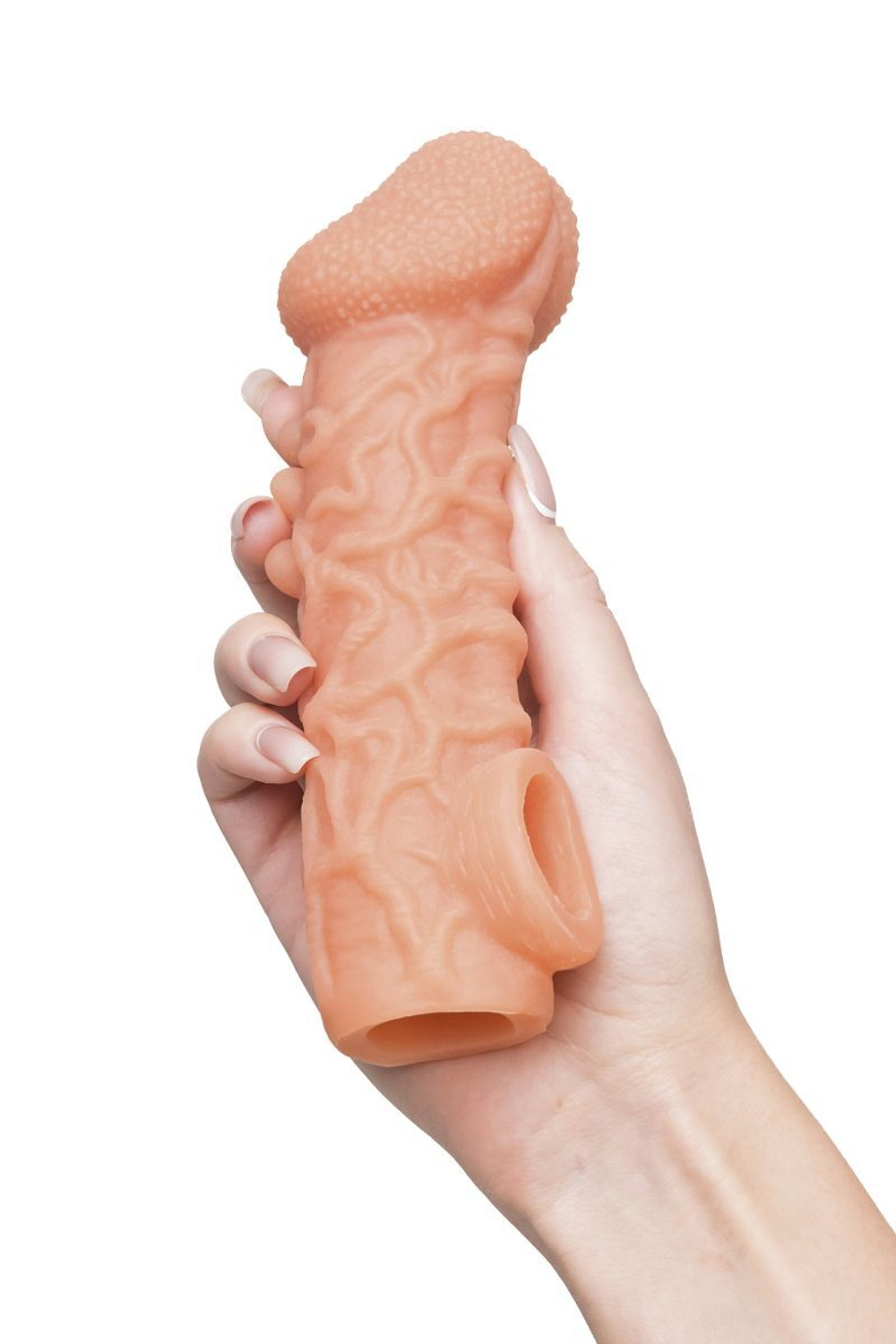 Телесная закрытая насадка с шершавой головкой Cock Sleeve 007 Size L - 17,6 см. (Цвет: телесный)