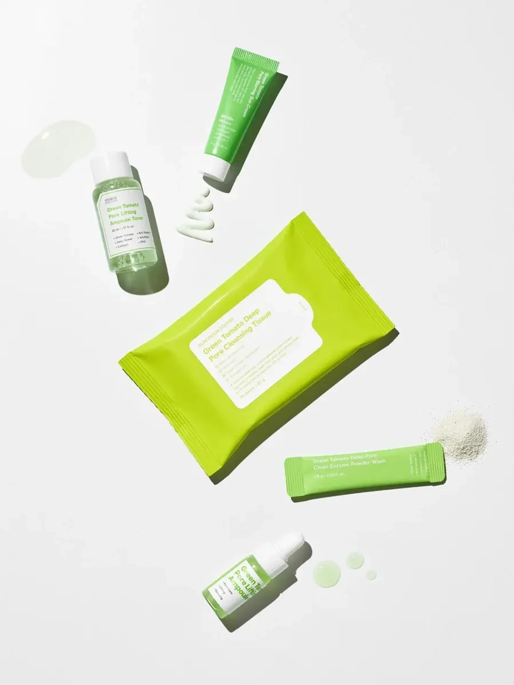 Sungboon Editor Дорожный набор: салфетки + энзимная пудра + тонер + сыворотка + санскрин Green Tomato Travel Kit