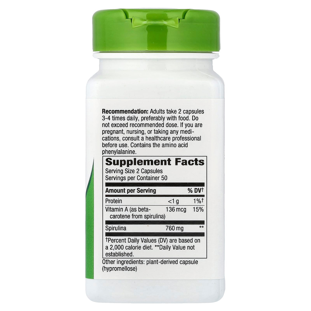 Nature's Way, микроводоросли спирулина, 100 веганских капсул (380 мг в 1 капсуле)