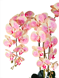 Орхидеи искусственные в горшке бежево-лиловые 3 ветки