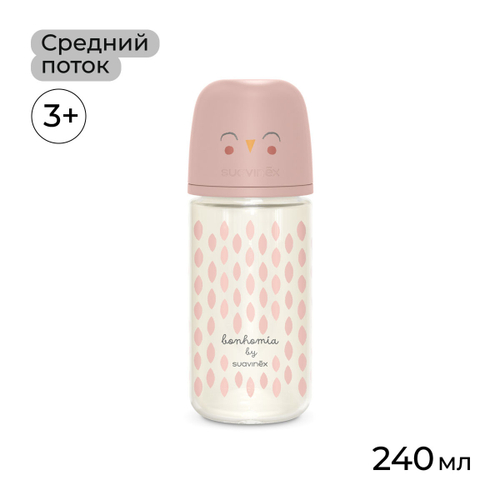 Стеклянная бутылочка для кормления Suavinex Bonhomia 240 мл, 3 мес+