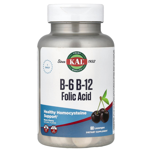 KAL, B6, B12, фолиевая кислота, со вкусом черешни, 60 пастилок