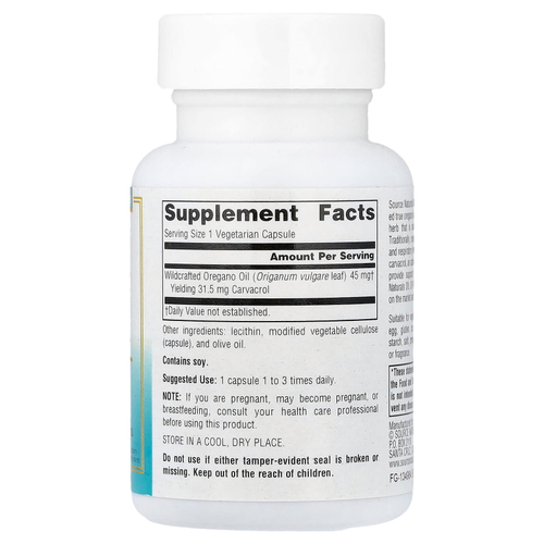 Source Naturals, Wellness, масло орегано, 30 вегетарианских капсул (45 мг в 1 капсуле)