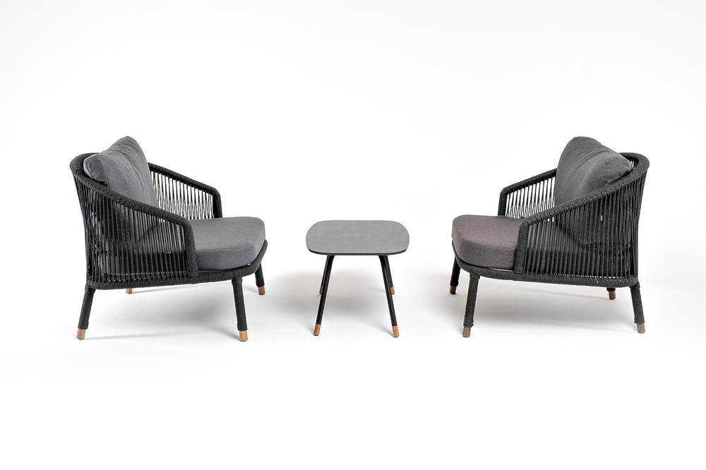 "Лугано" лаунж-зона 5-местная плетеная из роупа (веревки), каркас алюминиевый темно-серый, роуп темно-серый