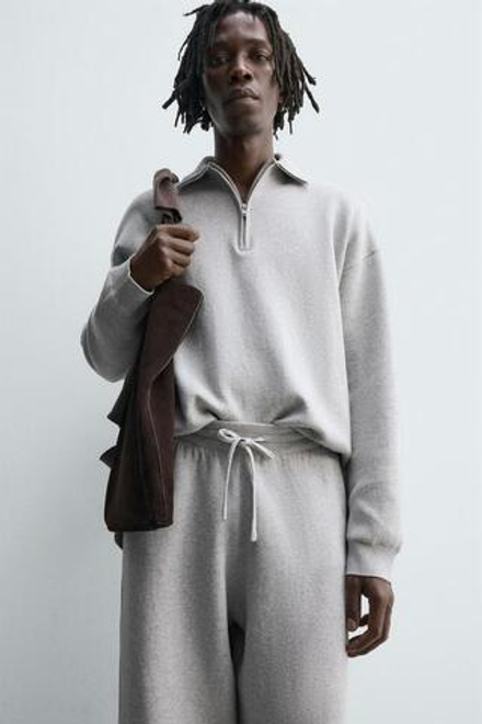 ZARA ВЯЗАНОЕ ПОЛО С ВОРОТНИКОМ НА МОЛНИИ, СЕРЫЙ МЕЛАНЖ