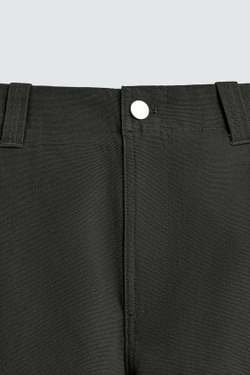 ZARA БРЮКИ ИЗ РЕЛЬЕФНОЙ ТКАНИ CANVAS, ТЕМНЫЙ ХАКИ