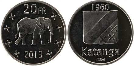 Конго - Катанга 20 франков 2013 Слон aUNC