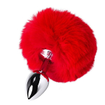 Серебристая анальная втулка с красным хвостиком ToyFa Metal 712025-9