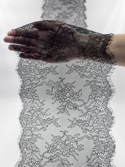 Кружево шантильи черное неэластичное ширина 22 см купон 2.9 м