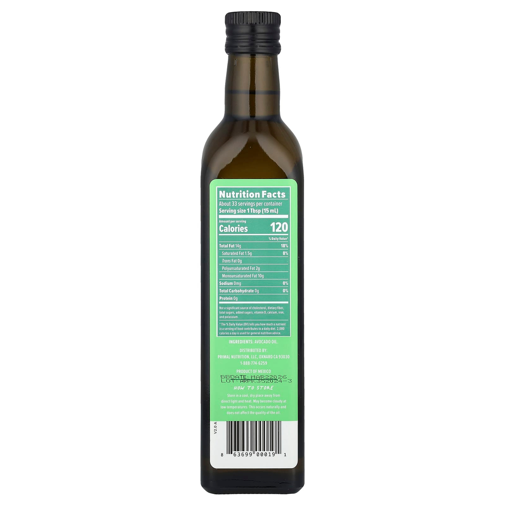 Primal Kitchen, Чистое масло авокадо, 1 пп 500 мл (0,9 жидк. Унции)
