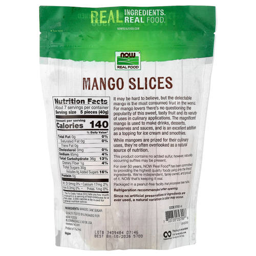 NOW Foods, Real Food, ломтики манго, 284 г (10 унций)