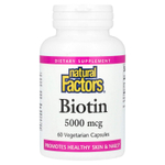 Natural Factors, Биотин, 5000 мкг, 60 вегетарианских капсул