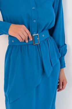Платье синее с баской из вискозы