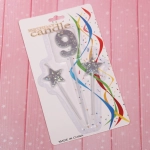 Свеча для торта Цифра Звёздное сияние «9» 16 см (набор 3шт), серебро