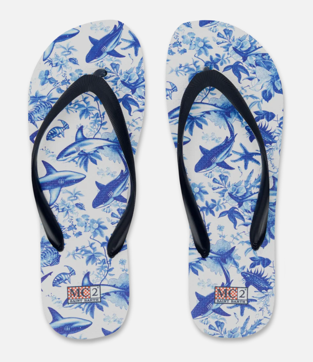 Сланцы MC Saint Barth tommy shark белые голубые акулы