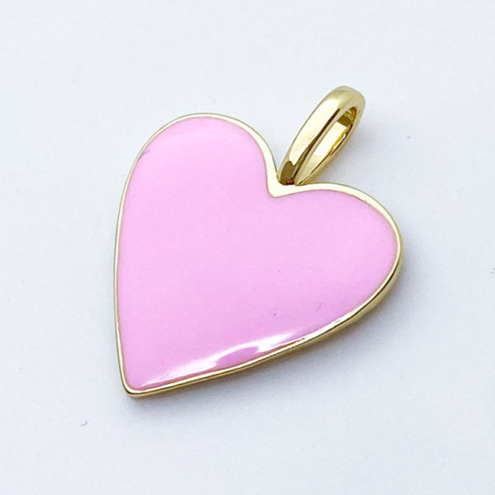 Подвеска Сердце, цвет золото+розовый, размер 24*19 мм, цена за 1 шт