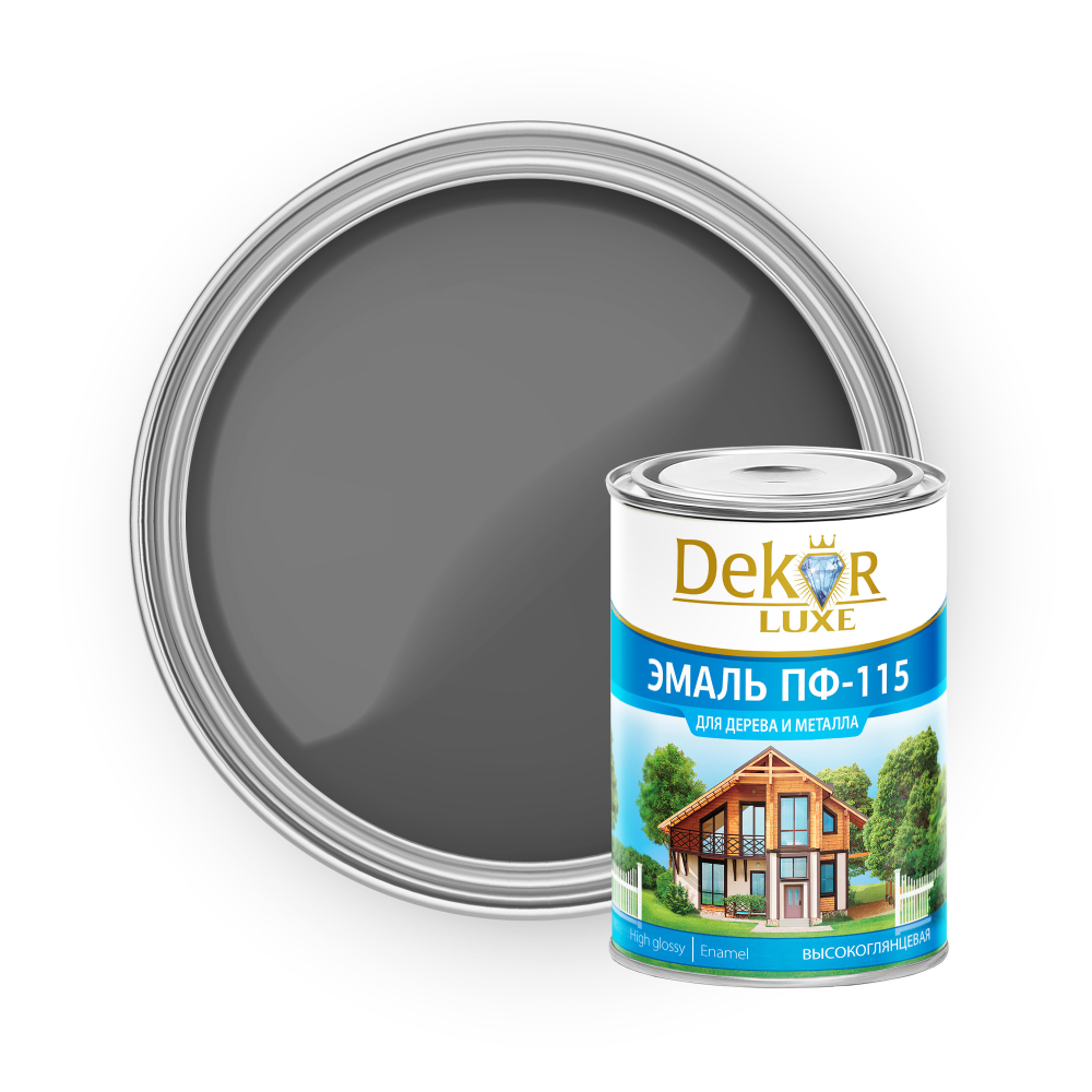 DEKOR LUXE  Эмаль ПФ-115 Серая 0,8кг (Кубанские краски)