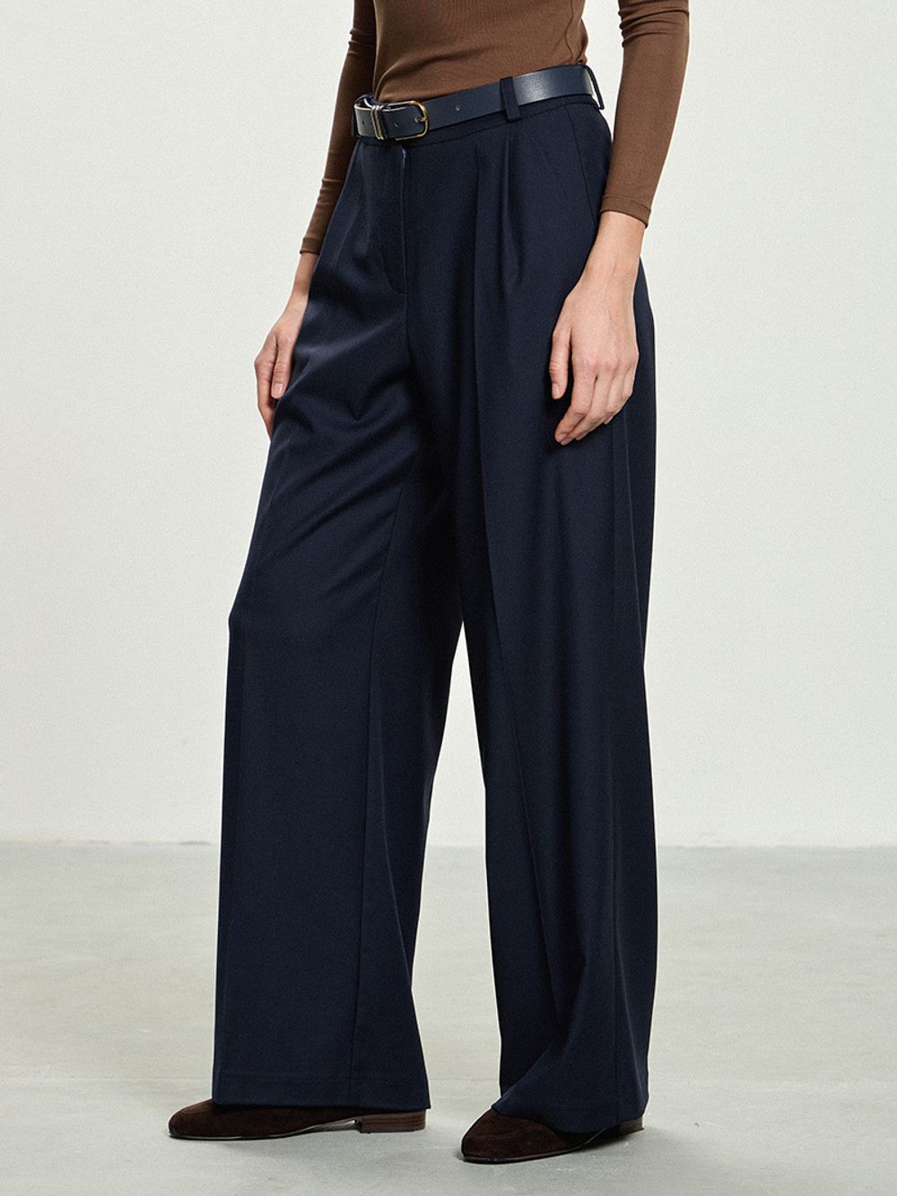 Брюки Палаццо на молнии синяя смесовая шерсть