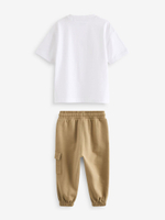 Футболка и джоггеры в комплекте для мальчика Next 854-123, Белый, Песочный