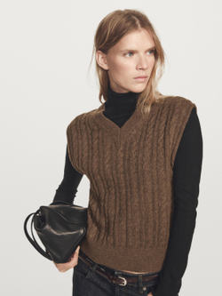 Massimo Dutti Трикотажный жилет из смесовой шерсти с V-образным вырезом, коричневый