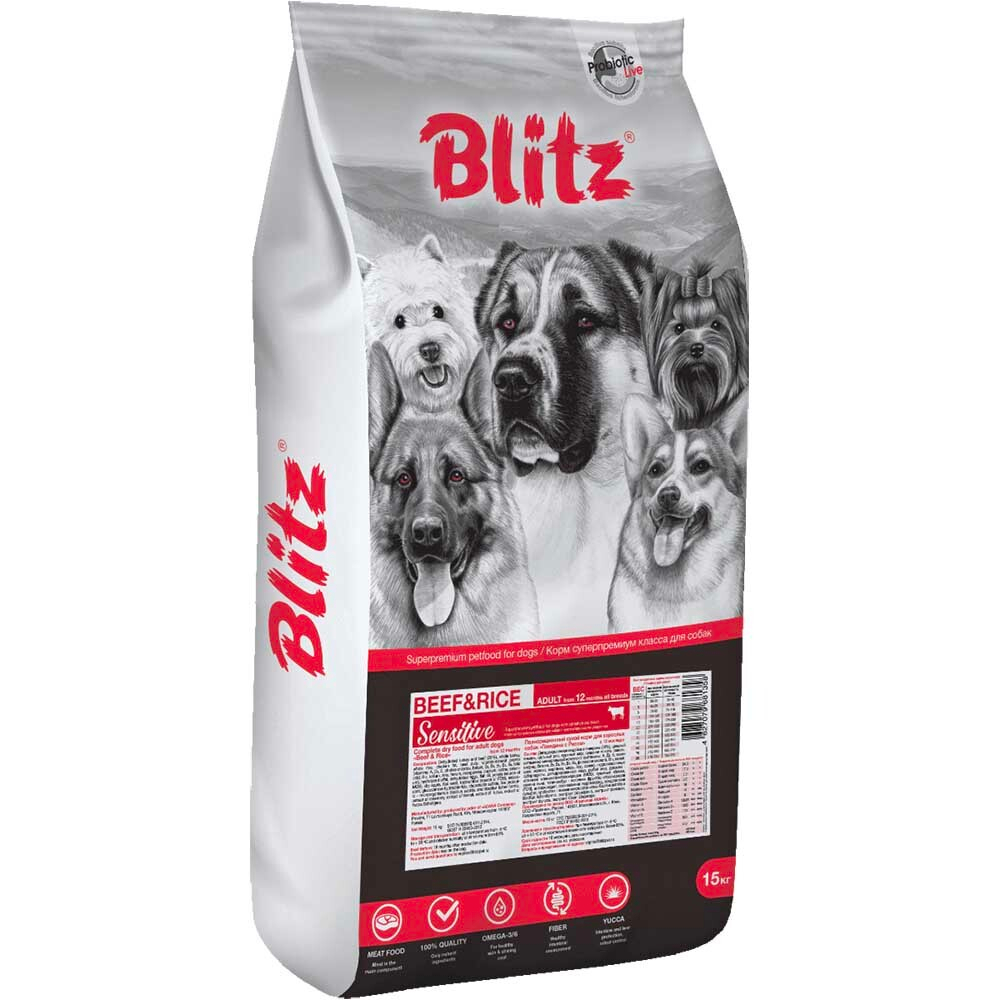 Blitz Sensitive корм для собак с говядиной и рисом (Adult Beef&Rice)