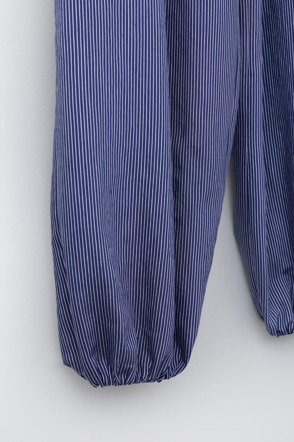 ZARA БРЮКИ БОМБАЧО В ПОЛОСКУ С БАНТАМИ, СИНИЙ/БЕЛЫЙ