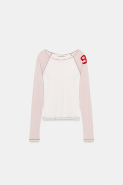 ZARA КОМБИНИРОВАННАЯ ПОЛУПРОЗРАЧНАЯ ФУТБОЛКА, ЭКРЮ