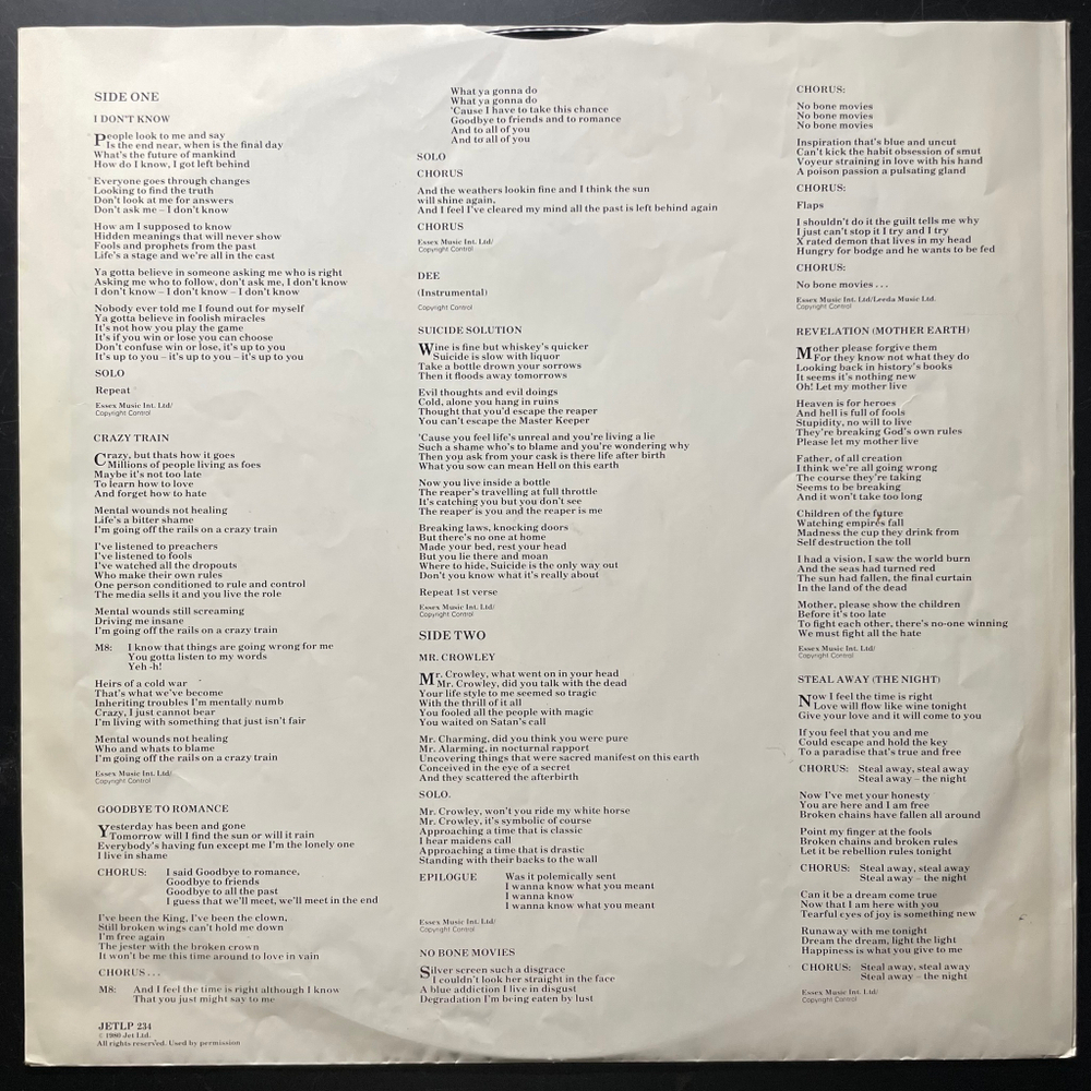 Ozzy Osbourne ‎– Blizzard Of Ozz (Голландия 1980г.)