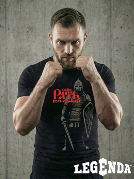 Футболка спортивная хлопковая мужская черная LEGENDA Рать красная