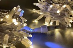 Светодиодная нить 100 теплых белых LED ламп, 10 м., 220В, мерцание, белый провод ПВХ, Teamprof (TPF-S10CF-220V-CW/WW)