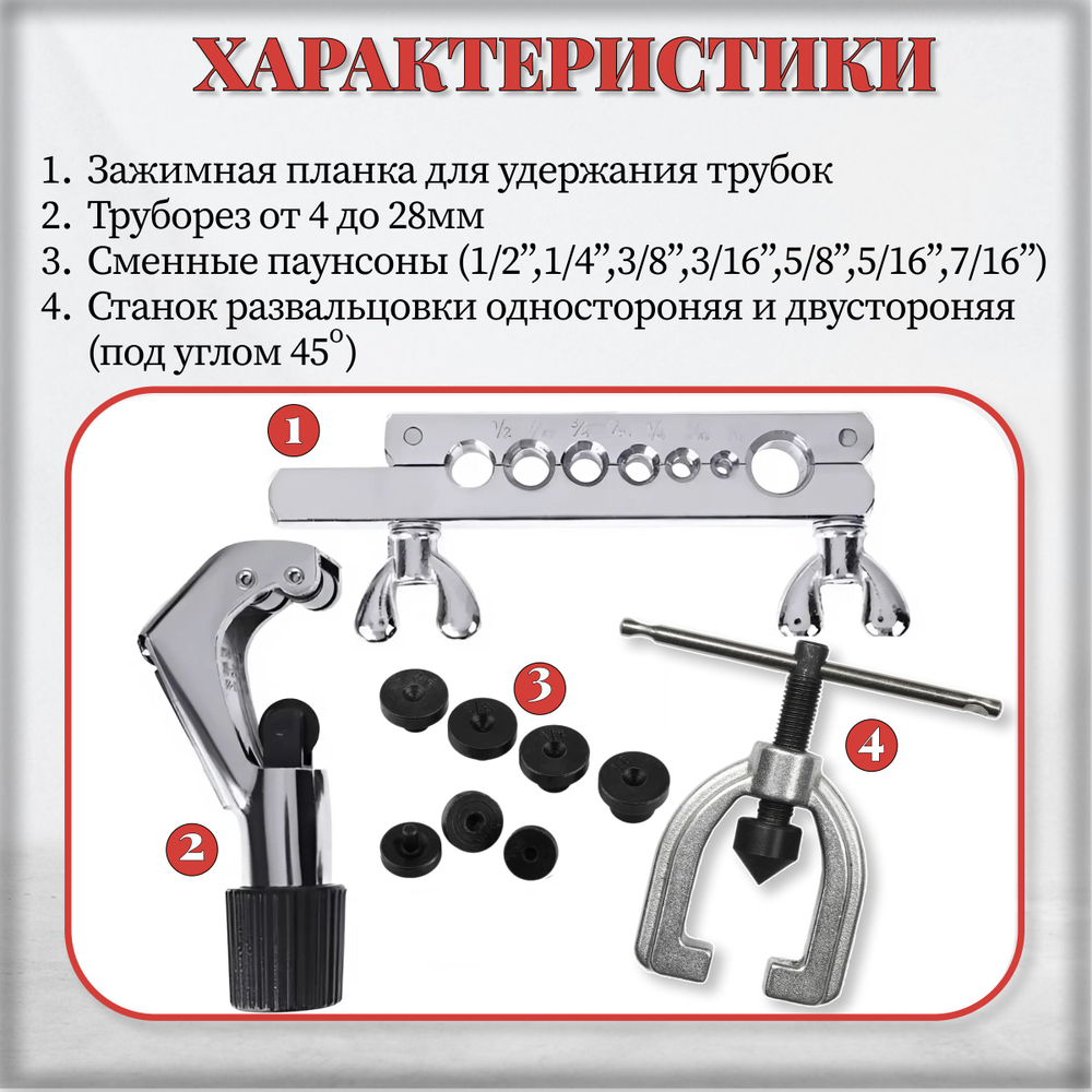 Набор для развальцовки тормозных трубок 4.8 - 15.19 мм, 10 предметов
