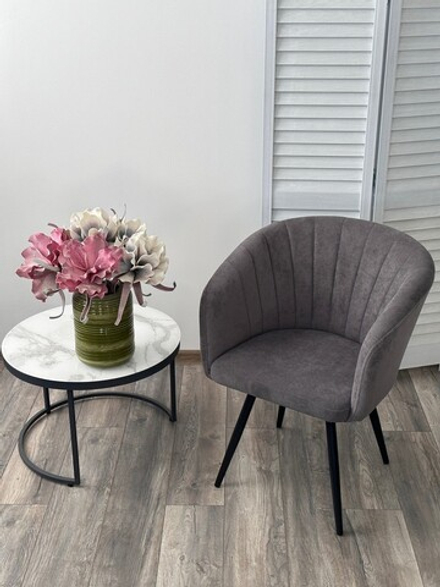 Стул М-City DISAUR Руна (Runa) поворотный на поворотный на 360 градусов, B28 Темнор-Серый, Велюр, Черный каркас