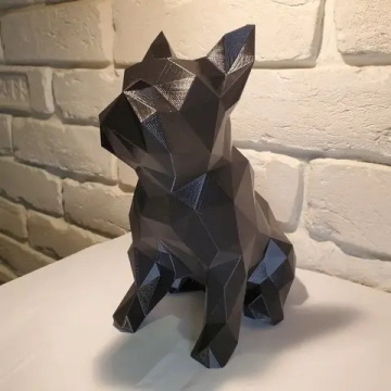 Фигурка БУЛЬДОГ, низкополигональная, дизайнерская. Low Poly Bulldog 24см., черная