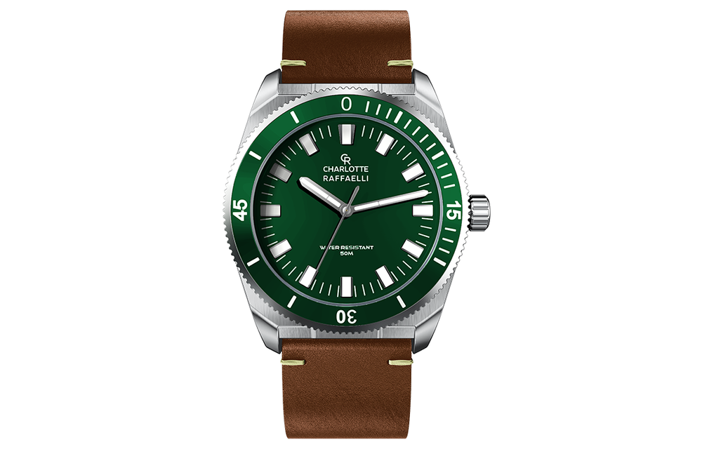 CHARLOTTE RAFFAELLI· Quartz Frontier Collection Diving Plate Black Warrior Wrist Watch Quartz Movement Leather Strap